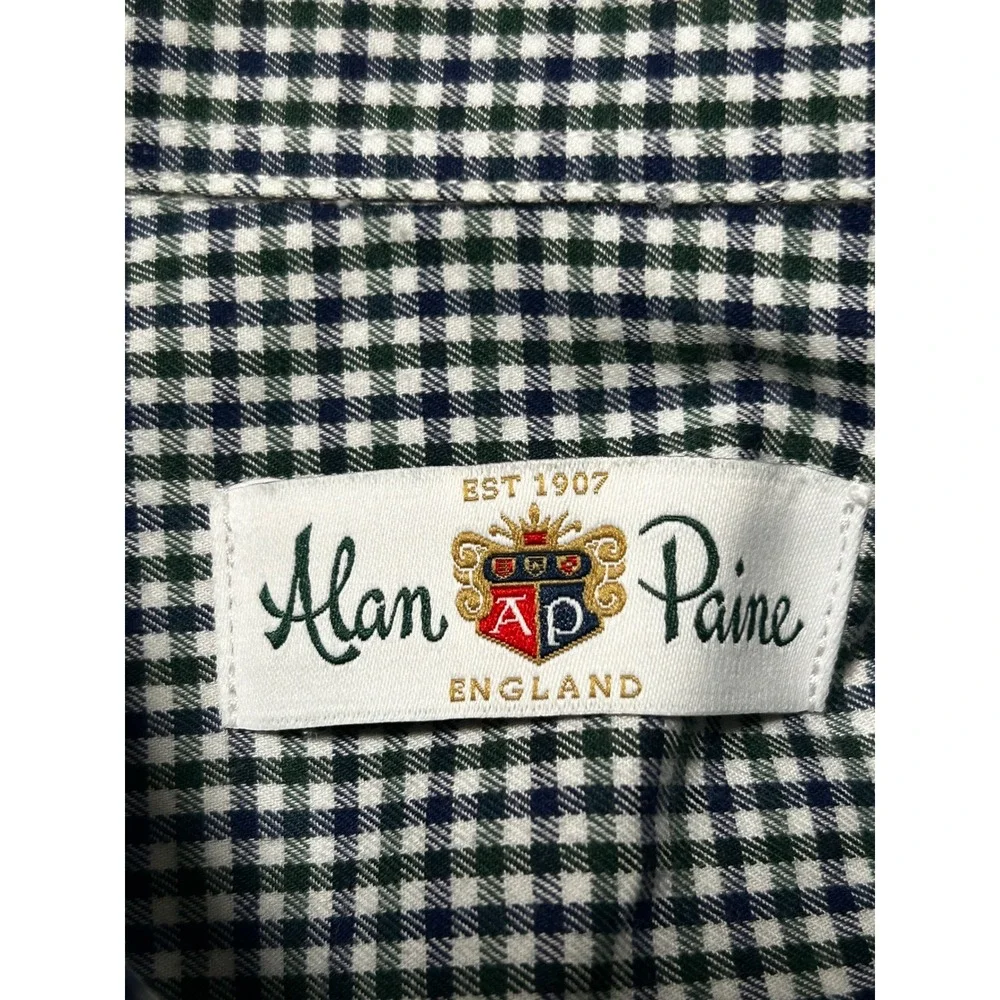 Alan Paine Mens Button Down Shirt Blue Green Long Sleeve Size Medium - CJ - Picture 4 of 10